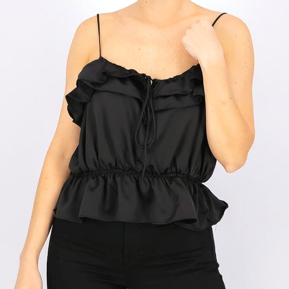 NEW Topshop Satin Blue Ruffle Blouse - Size 4 - Picture 6 of 7